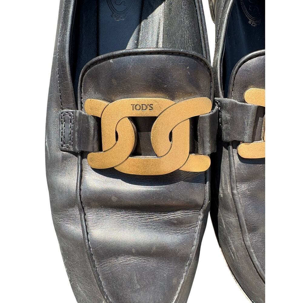 Tod’s Kate Loafers Black Leather Gold Chain Women’s Size 37.5 (US 7.5) - Picture 2 of 9